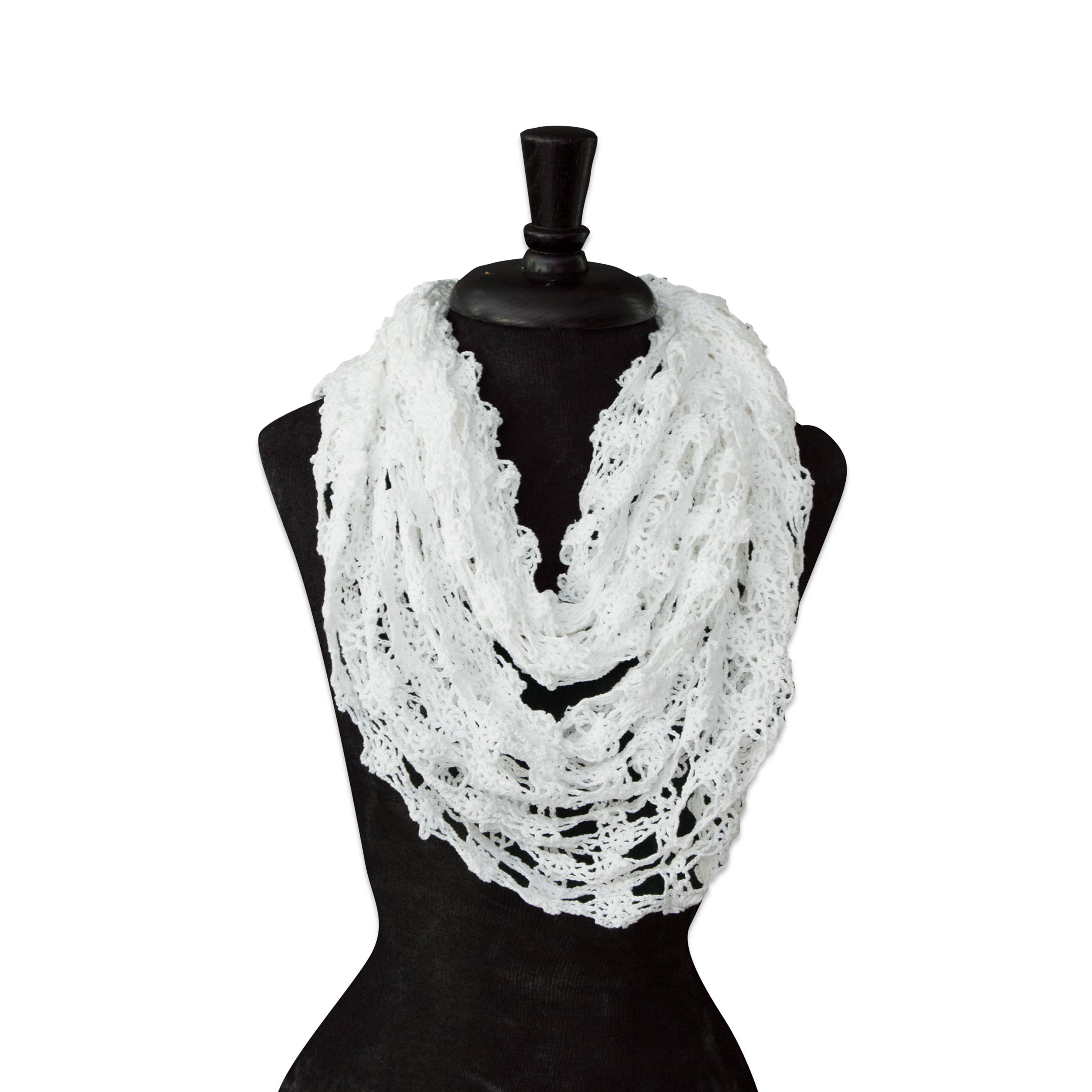 Heritage Lace - Wholesale Scarf - Women's - Crochet Envy 16x60 White Gray Black Cotton Infinity Scarf