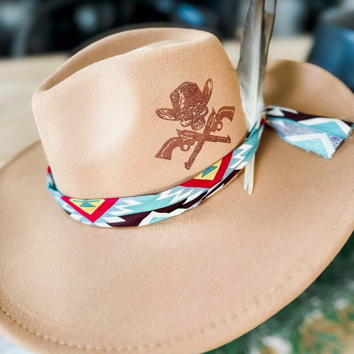 Cappello Western Burned Cappello da cowboy con motivo a croce per la vendita all'ingrosso da parte di Wild Indigo