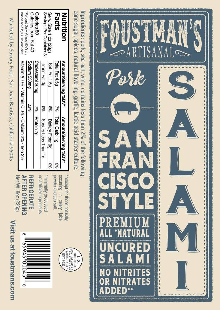 Foustman's Salami - Wholesale Salami - PORK SAN FRANCISCO STYLE | FOUSTMAN'S UNCURED SALAMI - 8oz2