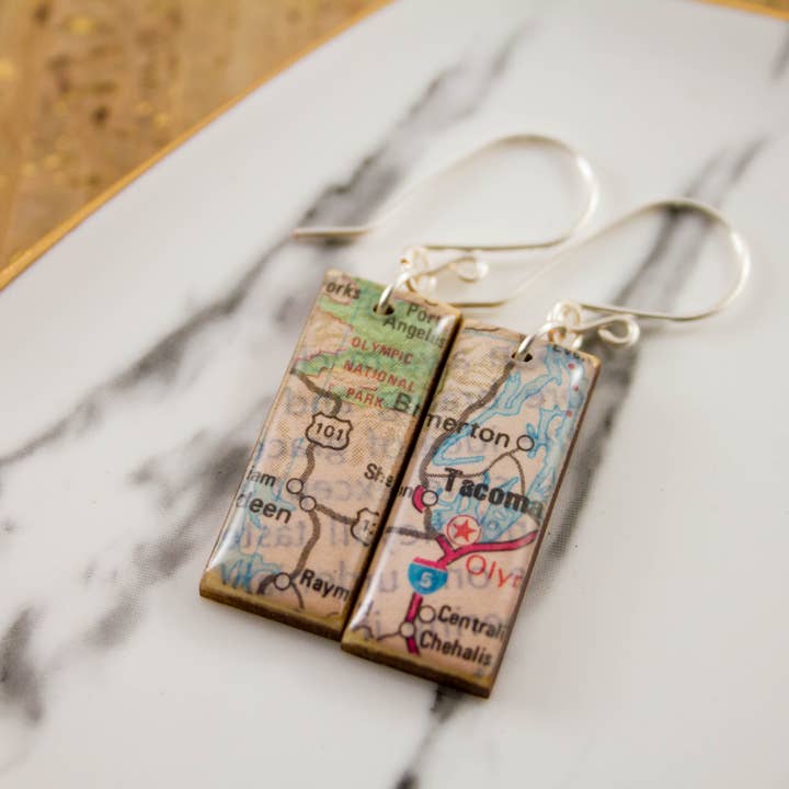 No Man's Land - Wholesale Dangle Earrings - My Hometown Custom Vintage Map Earrings1