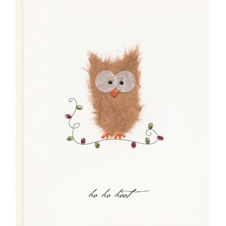 FLAUNT HANDMADE CORRESPONDENCES - Wholesale Christmas Card - "Ho Ho Hoot" Owl on Christmas Lights