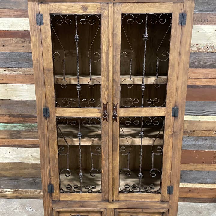 Rustic Farmhouse Double Cabinet-Display-#10-44W x 72H-Brown for wholesale by My Amigos Imports