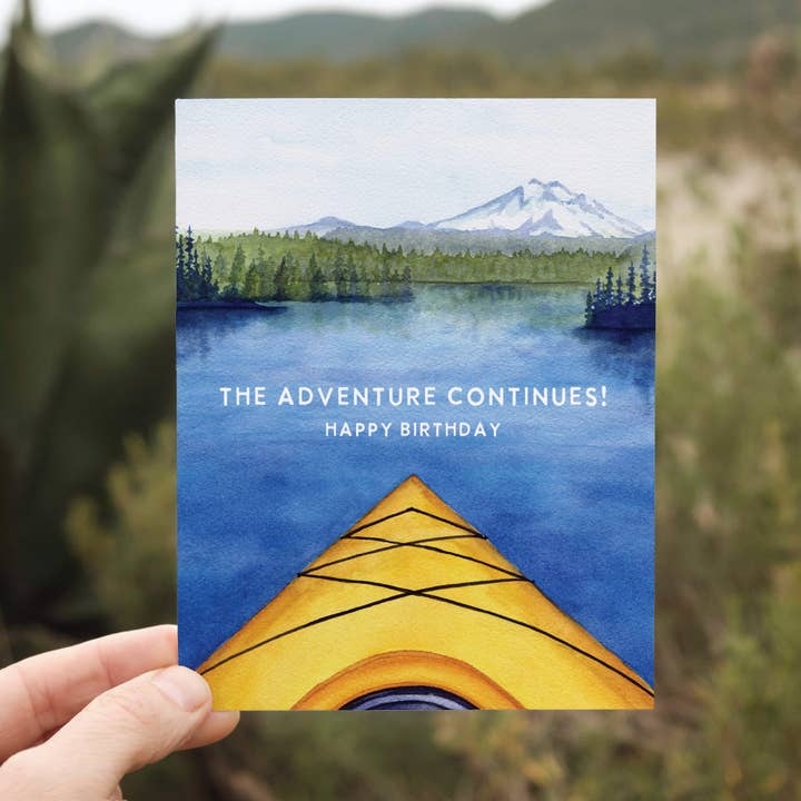 Watercolor Wednesday - Wholesale Birthday Card - Kayak Birthday Card | Mountain Lake Adventure Design2
