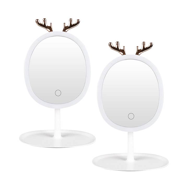SOGA International Pty Ltd - Wholesale Makeup mirror - SOGA 2X White Antler LED Light Makeup Mirror Tabletop Vanity Home Decor0