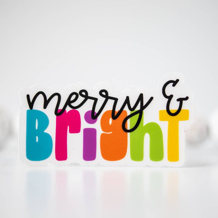 Merry & Bright Clear , Vinyl Sticker 3x3 in. for wholesale by Savannah and James Co