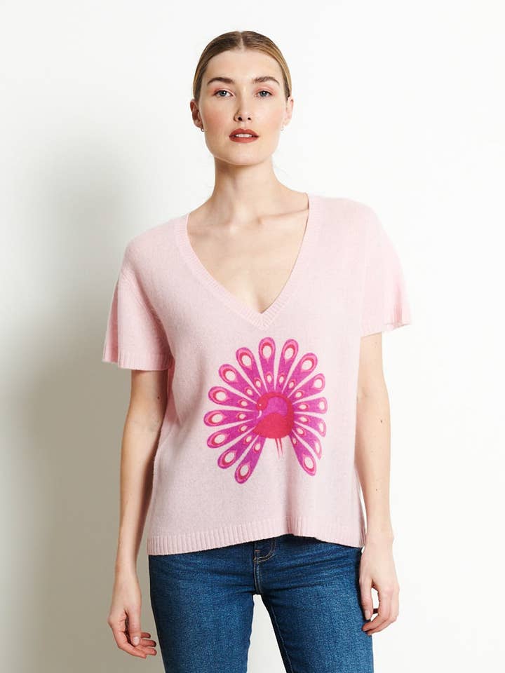 RIA 5 Kasjmier T-shirt met Pauwprint voor wholesale door STUDIO CASHMERE8