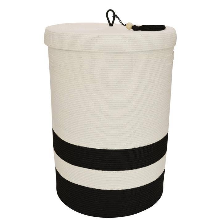 Mia Mélange - Vente Paniers à linge - Panier à linge avec couvercle XT (Verona) - Bloc noir (pompon)0