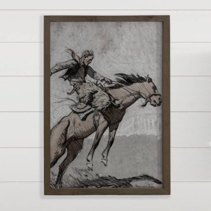 Bronco Buster - Wanddecoratie van Ranch House - Ingelijst canvas voor paarden voor wholesale door Hangout Home