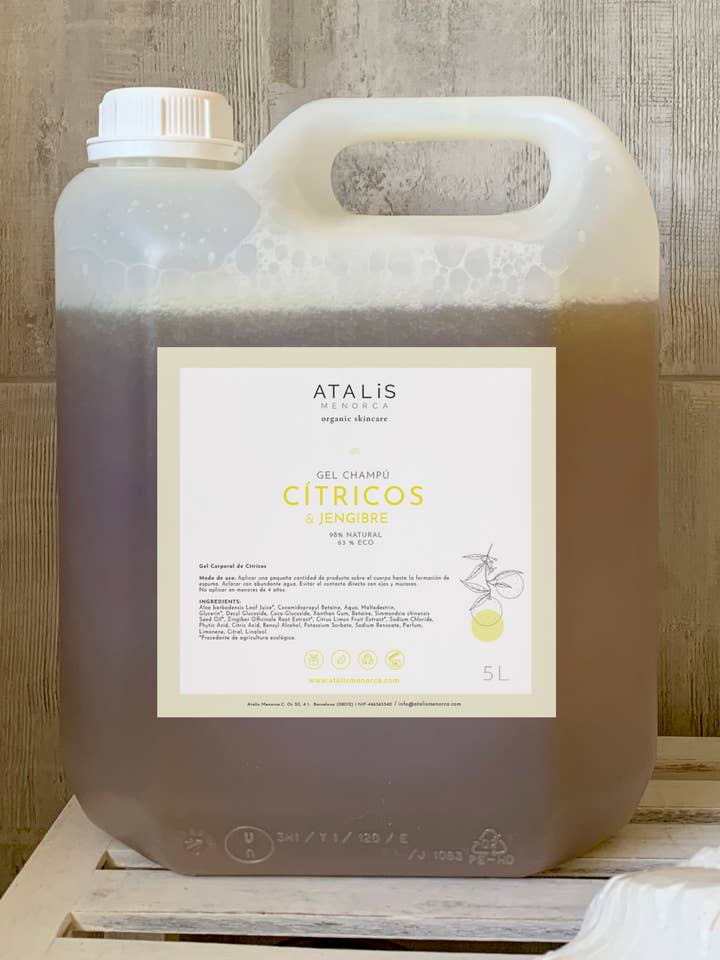 Gel Champú de Cítricos y Jengibre Ecológico XXL para venta al por mayor de Atalis Menorca