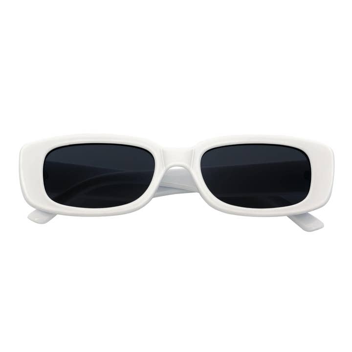 SLIM - Lunettes de soleil rectangulaires étroites rétro des années 90, blanc avec teinte fumée pour la vente par Morspecs