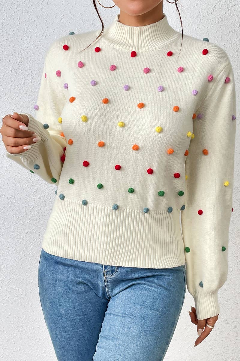 Lily Clothing - Wholesale Knit Sweater - Women's - WOMEN RIBBED HIGH NECK COLOR SWISS DOT JUMPER TOP_CWOSWL028017