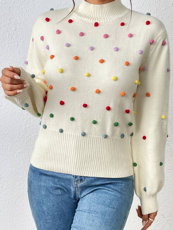 Lily Clothing - Wholesale Knit Sweater - Women's - WOMEN RIBBED HIGH NECK COLOR SWISS DOT JUMPER TOP_CWOSWL028017