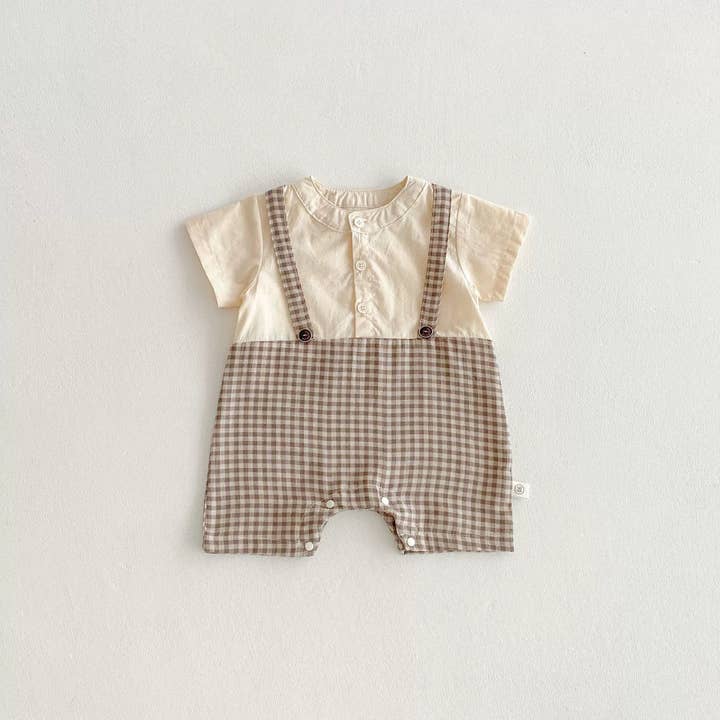 Zomeraankomst Baby Unisex Casual Geruite Korte Mouwen Kleur Patchwork Onesies of Rompertjes voor wholesale door MyKids-USA®