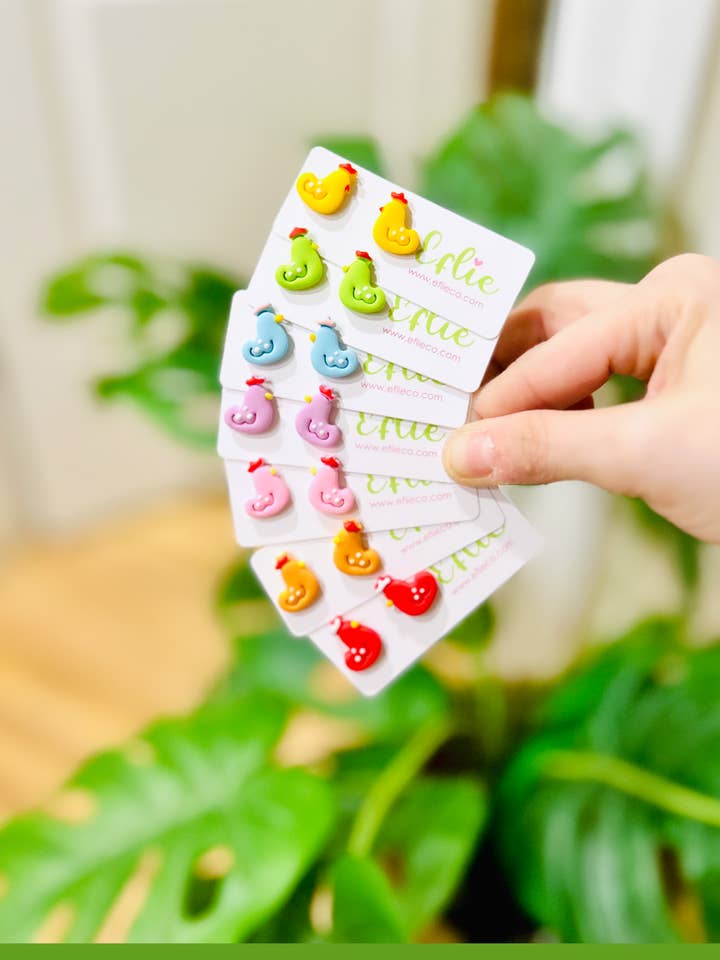 Chicken Mini Studs Earrings | Rainbow Baby Chickens Cute for wholesale by Eflie