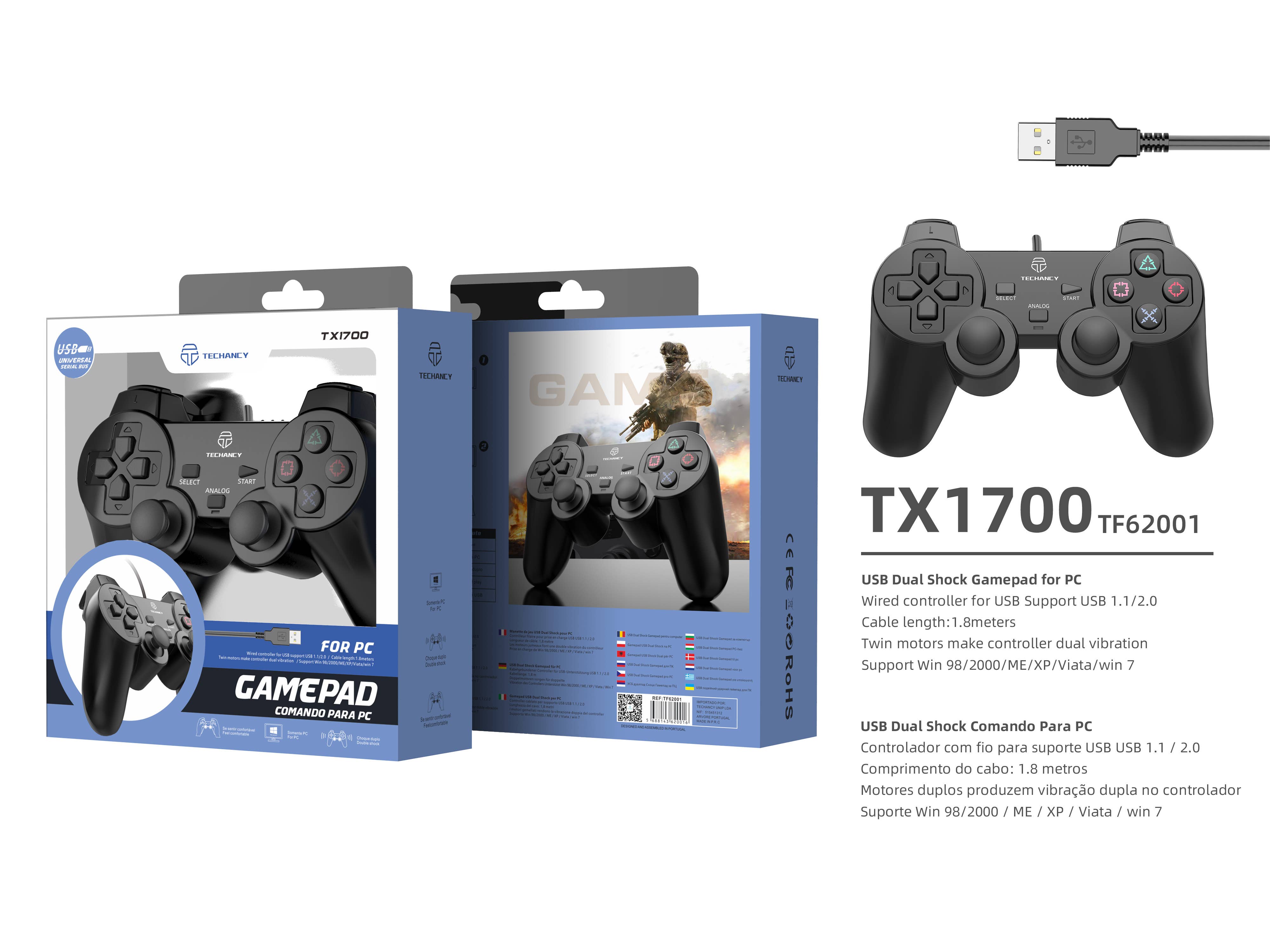 TECHANCY - Wholesale USB adapter - Vibration gamepad for computers, colour black0