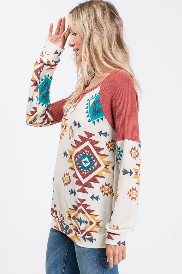 IVORY T8069-SOUTHWESTERN PRINT SWEATER for wholesale on Faire4