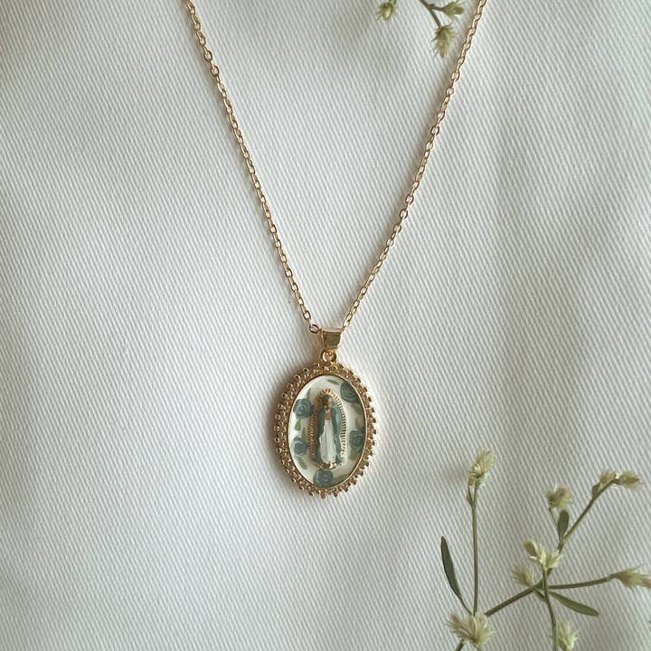 Harleigh Leonards Designs - Wholesale Pendant/Charm Necklace - Mother Mary in Blue Roses Necklace
