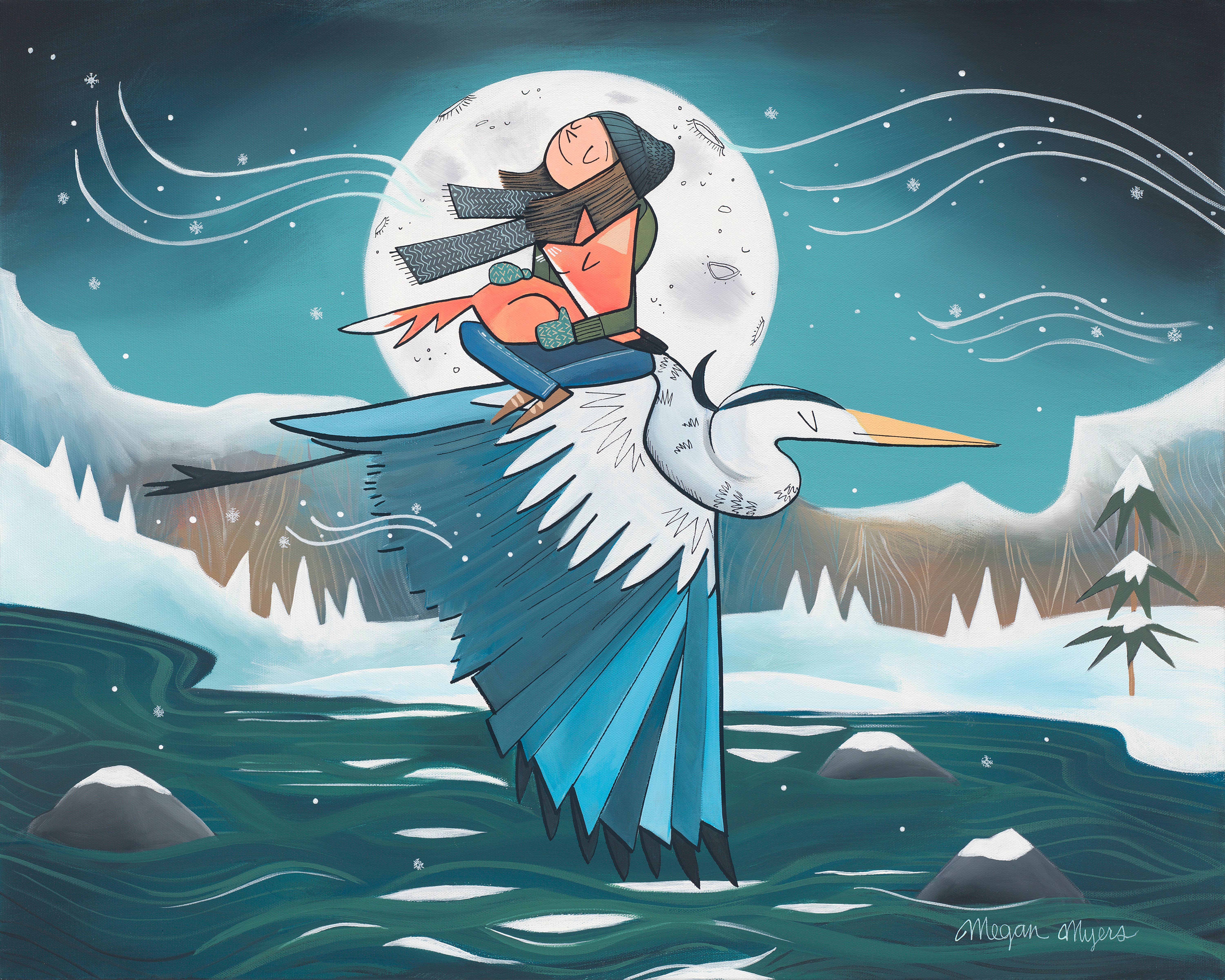 Megan Marie Myers Art - Vente Carte de vœux classique - Carte vierge - Héron bleu d'hiver (Design 79)1