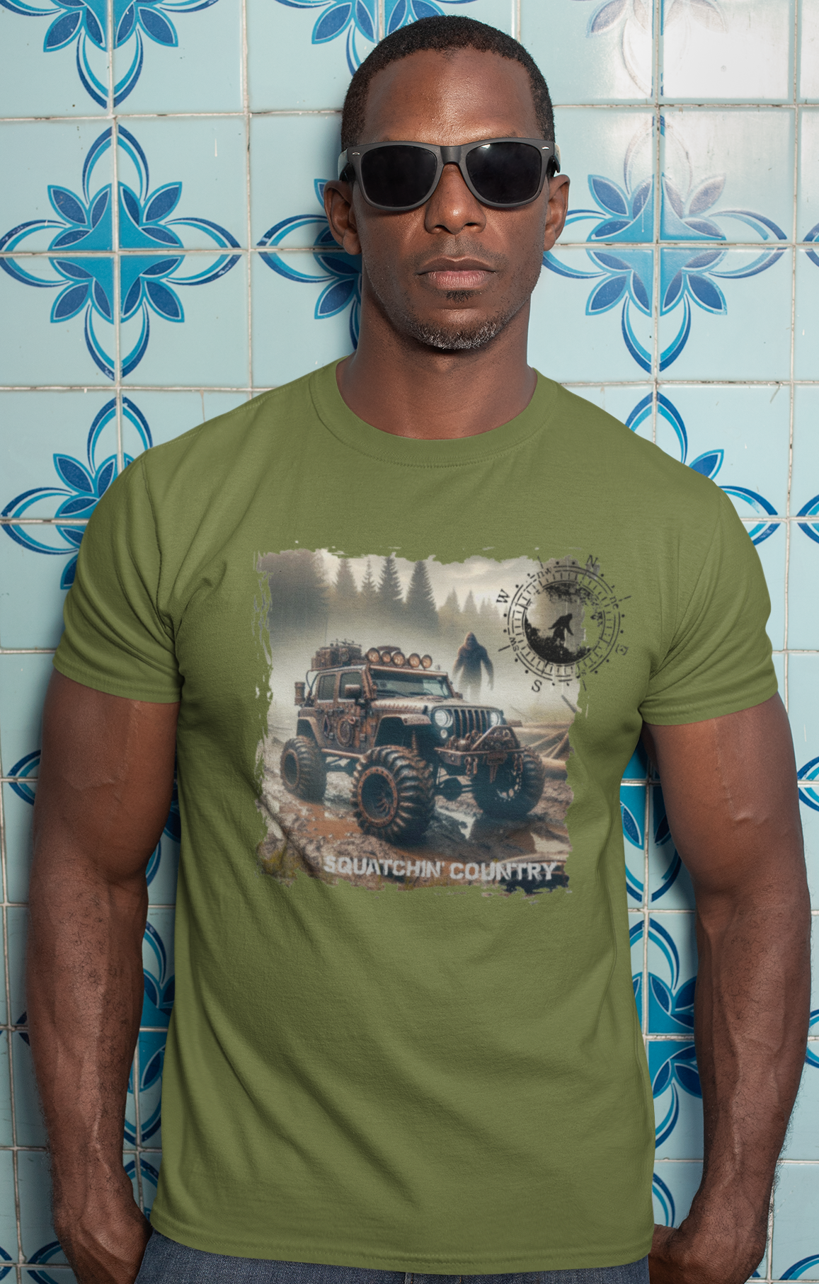 Squatchin’ Country - Wholesale T-Shirt (Graphic) - Men's - Rustic Bigfoot Jeepin Squatchin' Country t-shirt15