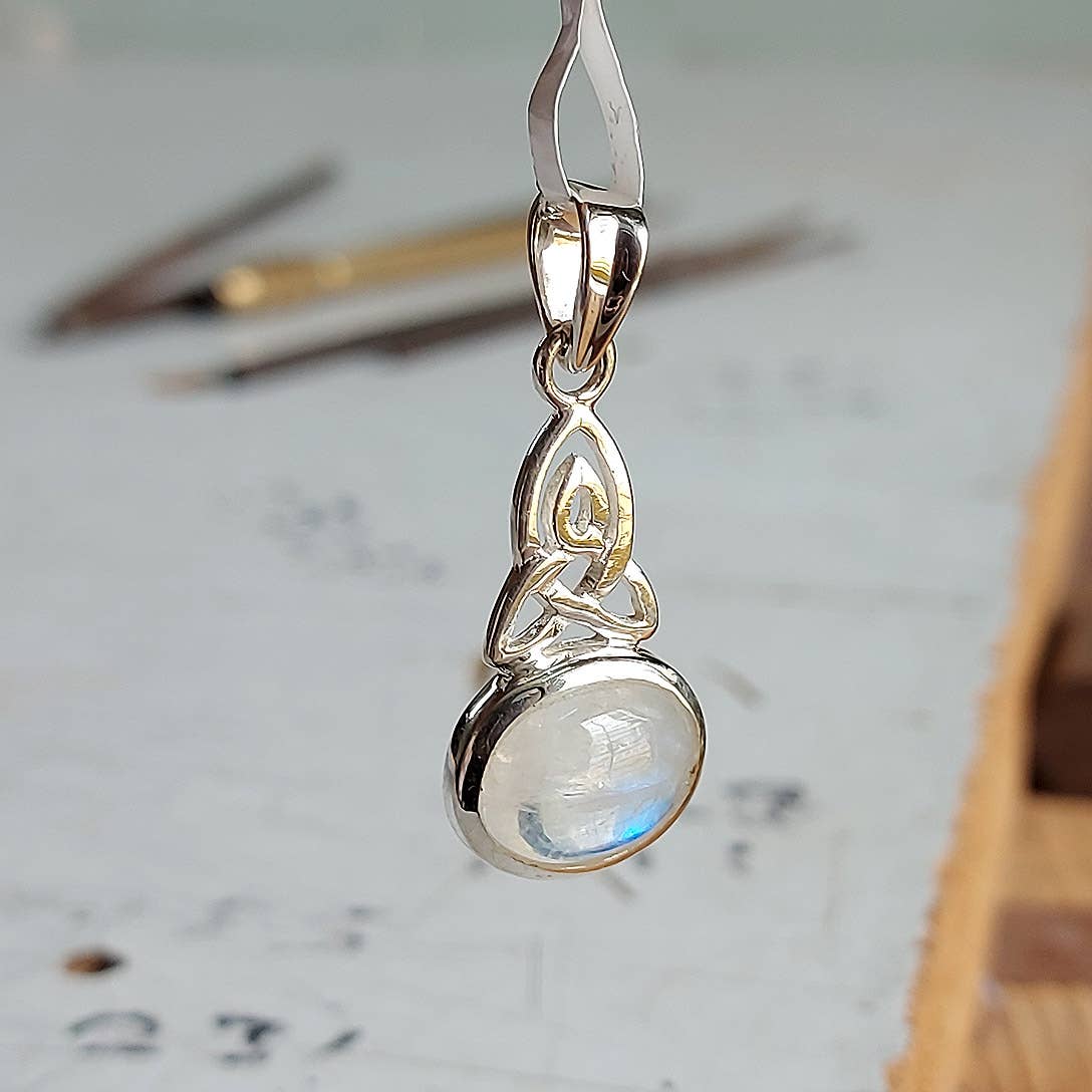 Crystal Earth Sterling - Wholesale Individual Charm/Pendant - The Celtic Trinity Sterling Pendant- Rainbow Moonstone1