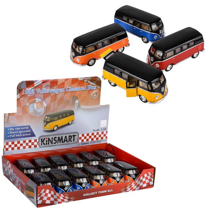 5" Diecast Pul Back 1962 VW Bus With Black Top 12/Db for wholesale by The Toy Network