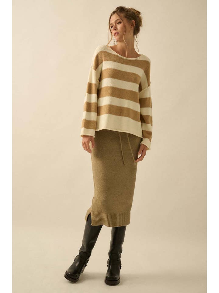 Promesa USA - Wholesale Knit Sweater - Women's - Textured Striped Knit Rolled-Edge Sweater3