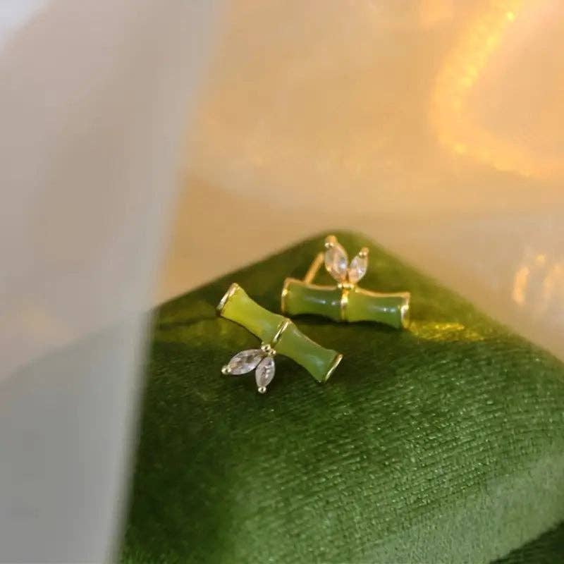 Huis Van Merken - Wholesale Knopjes/oorstekers - Bamboe Oorbellen Zirkonia Studs - Moderne Oosterse Stijl3