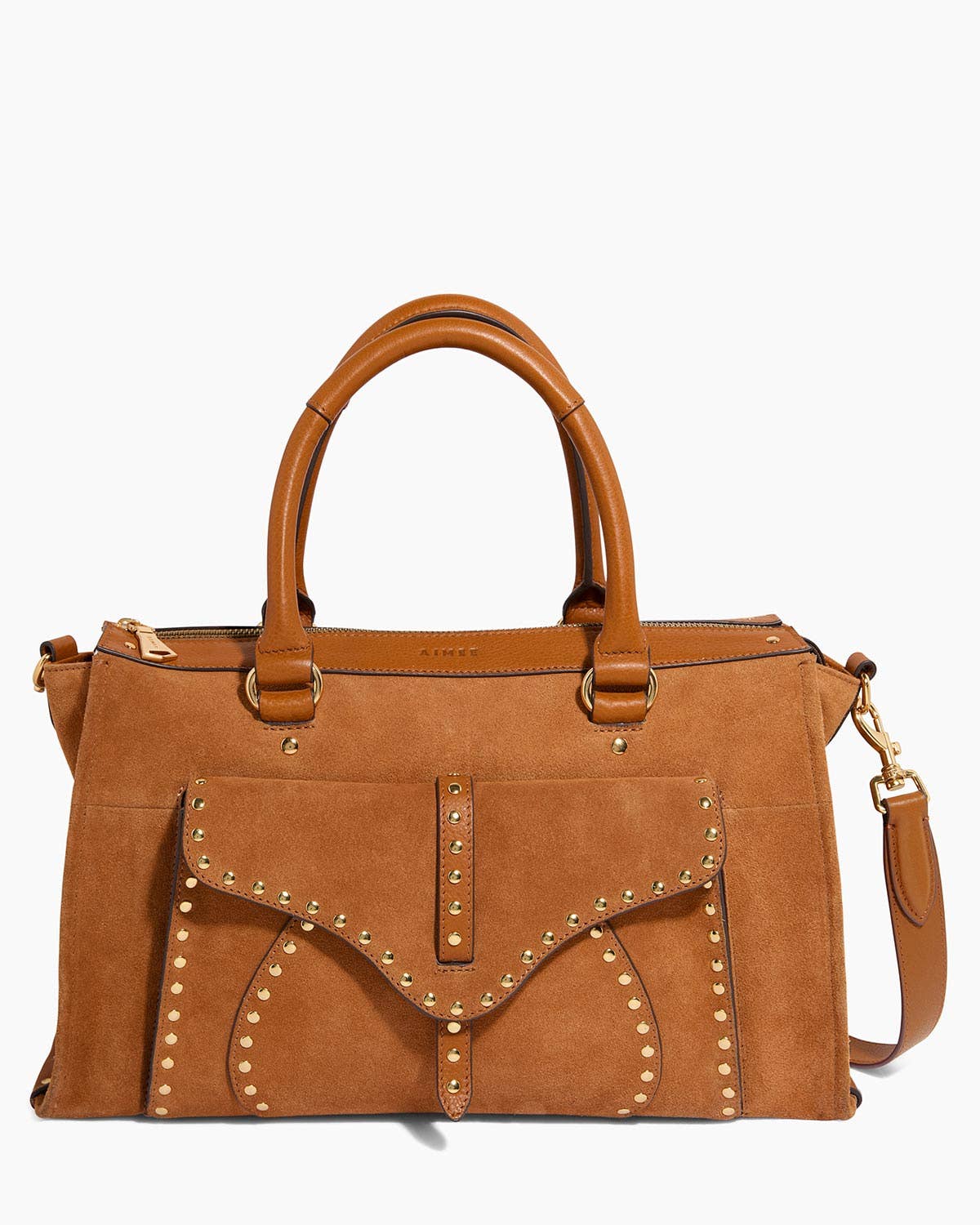 Rustic Caramel Suede Amour Satchel for wholesale on Faire