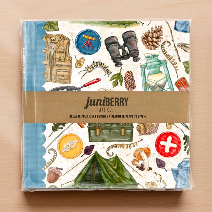 Camping, exploring, hiking, trails notebook journal for wholesale by Juniberry Art Co
