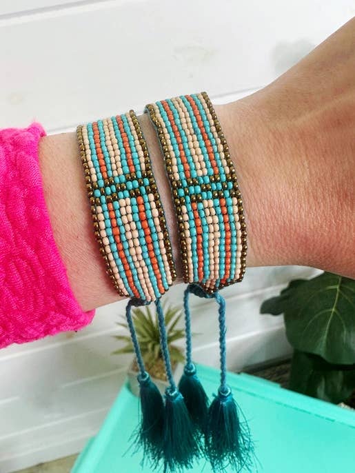 Tassel Friendship Bracelets | Bracelets with Tassels | Aqua for wholesale by Folklore Couture