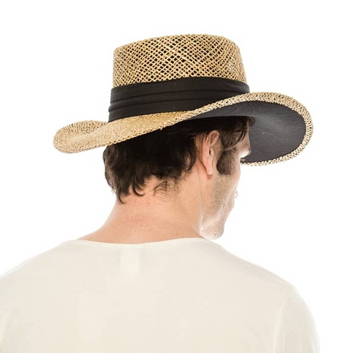 Mens straw gambler hats in hand-twisted natural seagrass for wholesale on Faire1