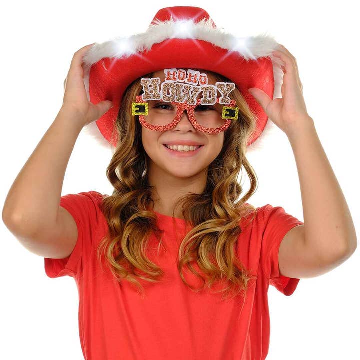 Funcredible - Vente Chapeau de cowboy – femme - Chapeau de cowgirl de Noël lumineux pour femme avec lunettes5