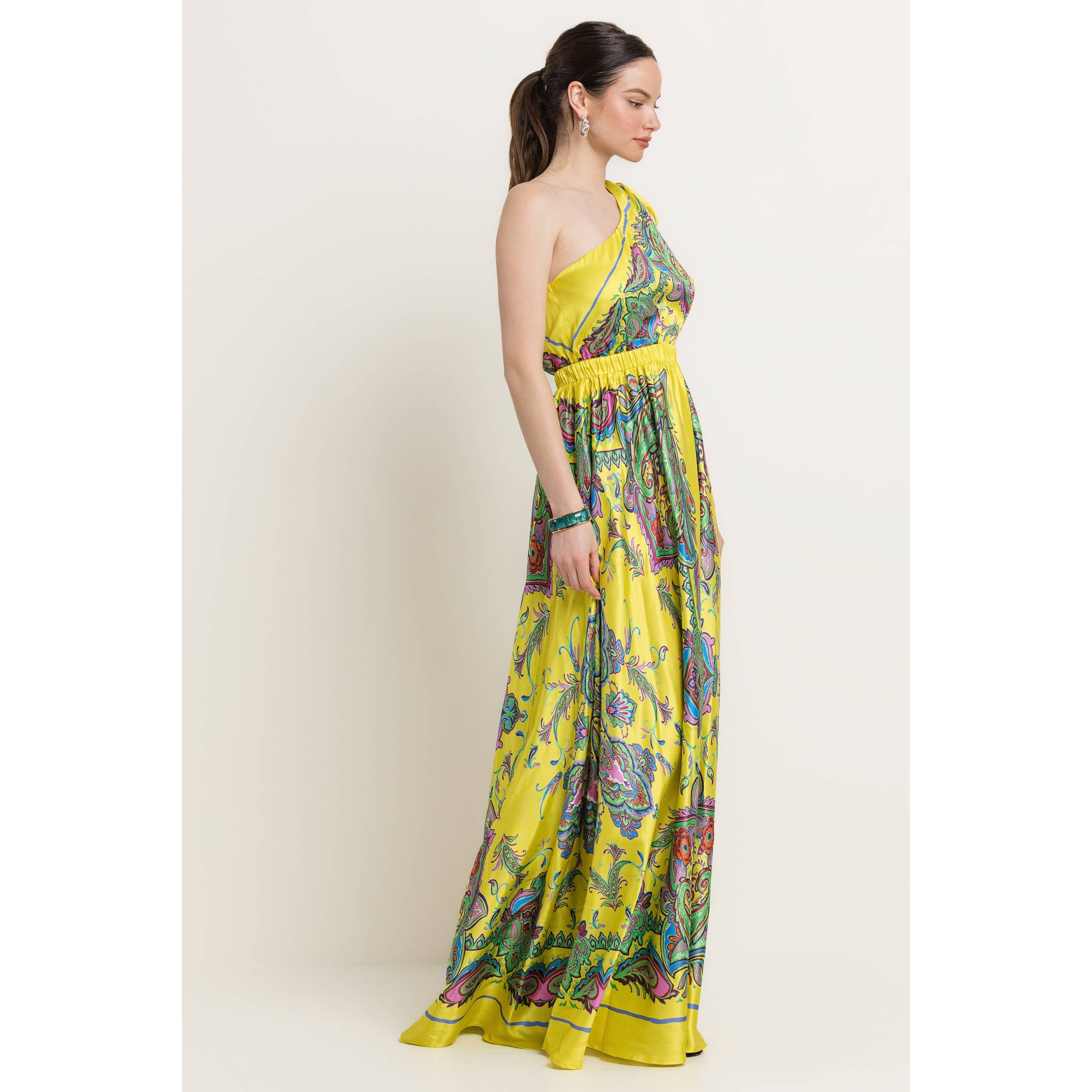 The Sang - Wholesale Dress - Women's - SATIN BORDER PRINT ONE SHOULDER MAXI DRESS7