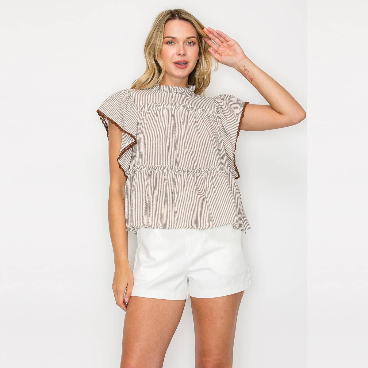 LoveWednesday – wholesale Blouse – Women’s – Tortilla Stripe Ruffle Blouse - LWT19833