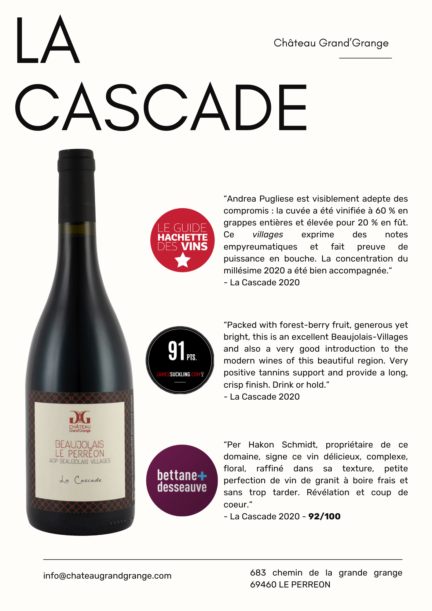 Chateau Grand'Grange - Wholesale Red Wine - The Cascade 2024 - 100% Gamay3