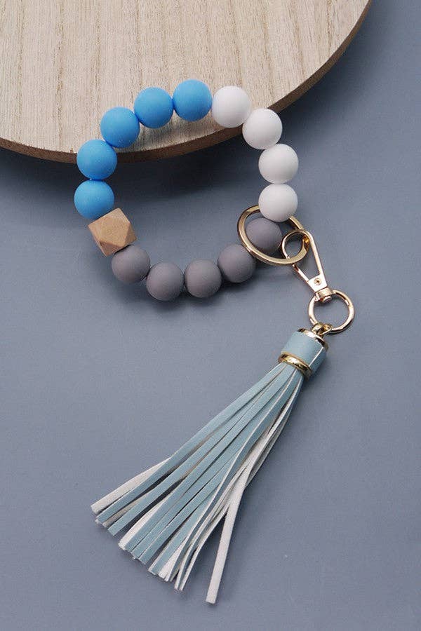 JOSSLYN by wall to wall - Wholesale Keychain Bracelet - SOFTEST RUBBERY BEAD TASSEL BRACELET KEY HOLDER | 40KC1031