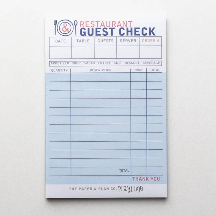 The Paper and Plan Co. - Wholesale Stationery/Notecard Set - Kids Playtime Padâ„¢ - Restaurant Guest Check
