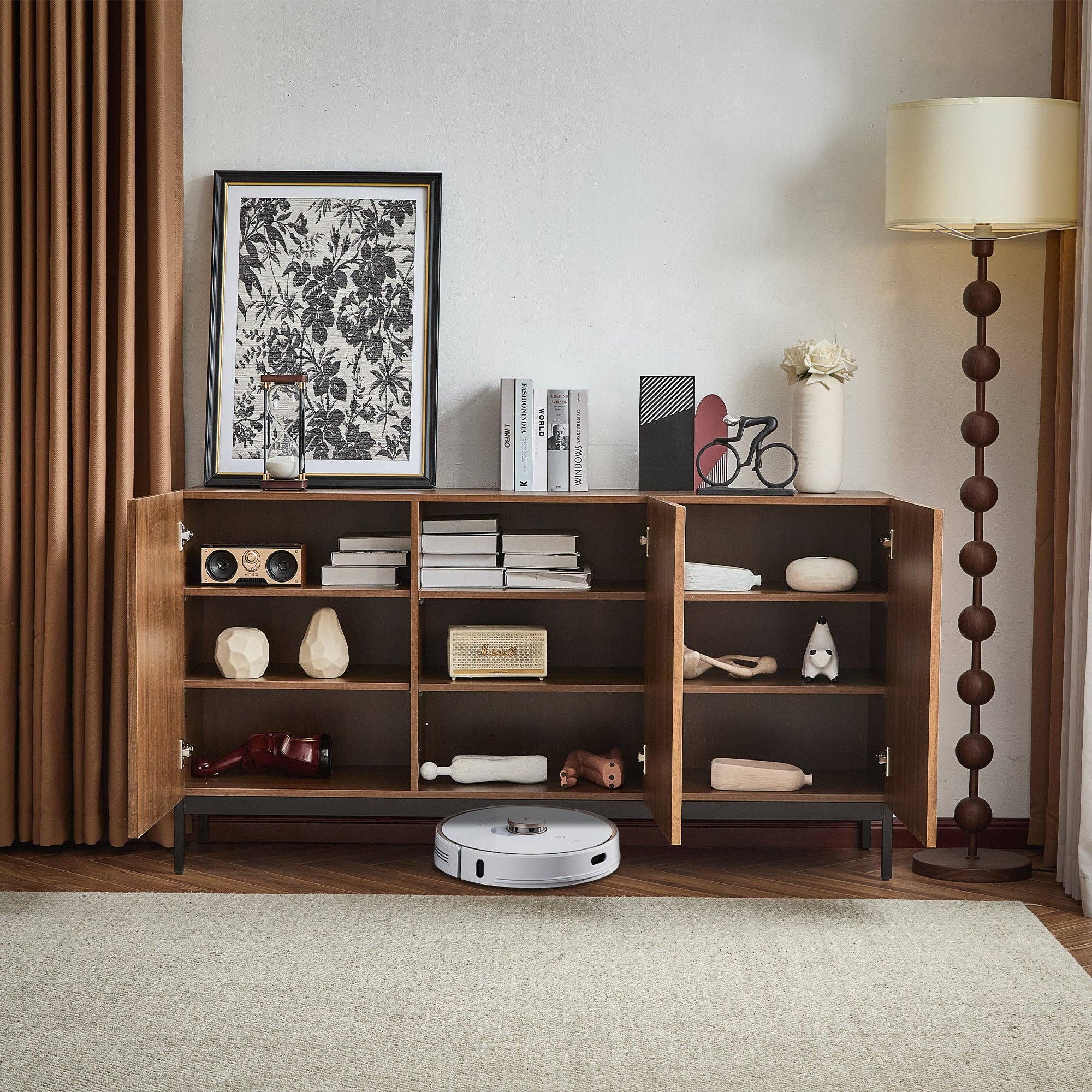 Urban Meuble – wholesale Skänk – Buffé i mörk ådrad vintage ek-effekt med vågig 3D-yta 150x40x80cm GHOTS7