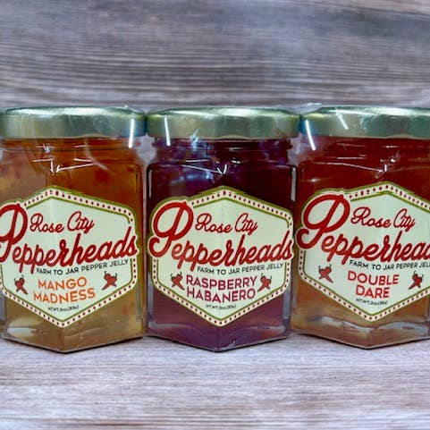 Rose City Pepperheads - Vente Confiture/gelée - BBQ Trio Mango Madness, Habanero aux framboises, Double Dare0