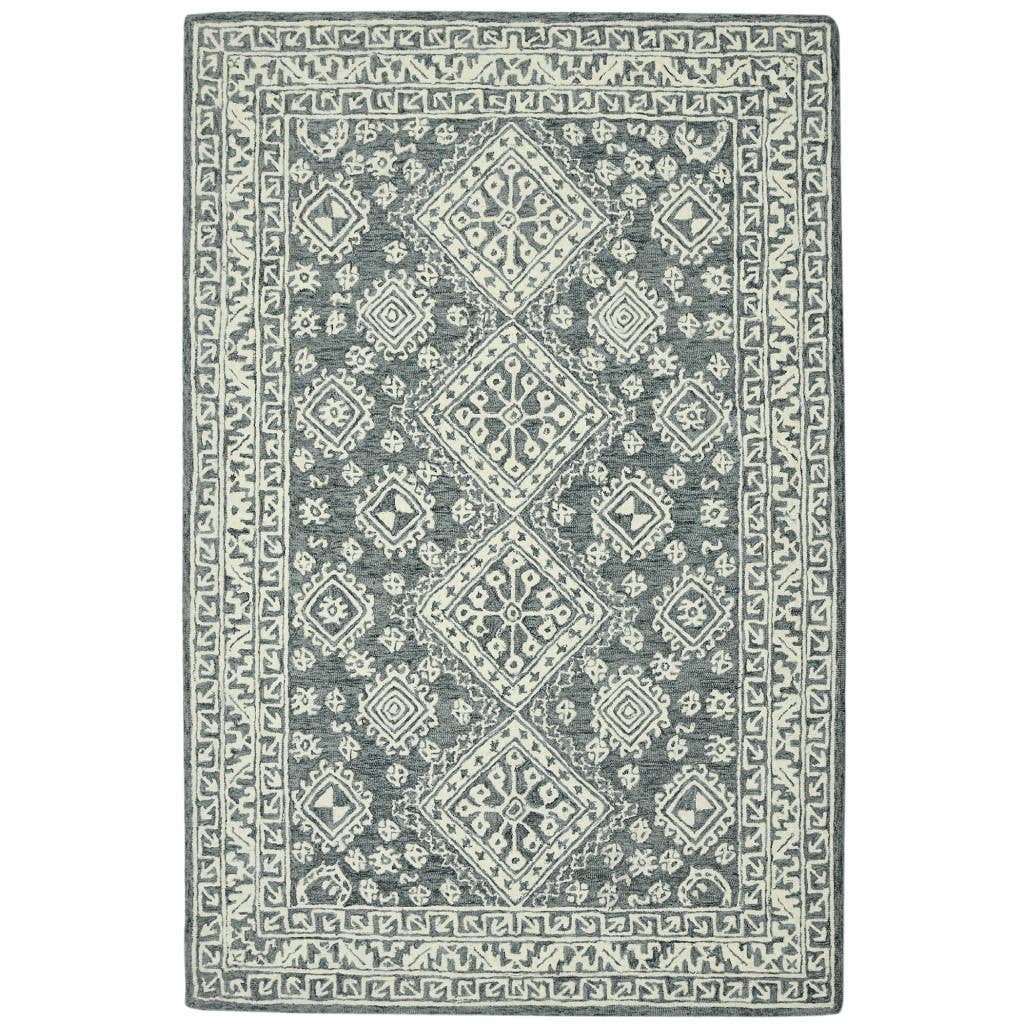 HomeRoots - Wholesale Area Rug - 2' X 3' Slate Gray And Ivory Wool Oriental Hand Hooked Area Rug0