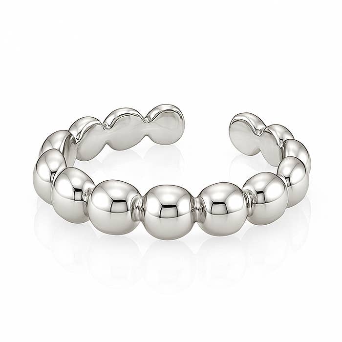 Anel Ajustável com Bolhas – Latão Banhado a Ródio, Tamanhos 5–7 por atacado de Sedy Jewelry