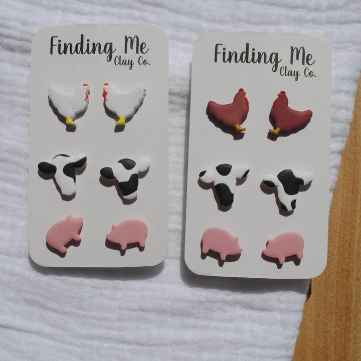 Finding Me Clay Co - Wholesale Stud/Post Earrings - Farm Animal Studs