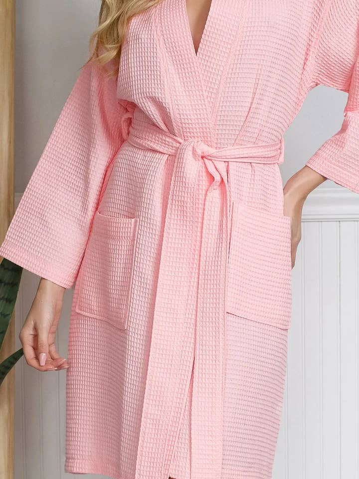 Lotus Linen - Wholesale Robe – Women's - Knee-Length Waffle Robe for Women39