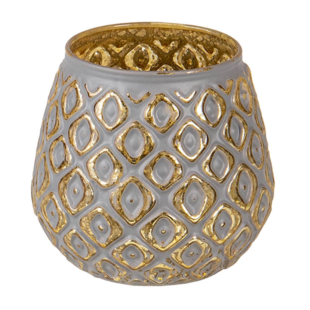 Clayre & Eef - Wholesale Candle Holder - 6GL3246 Tealight Holder Ø 9x8 cm Gold colored Grey Glass0