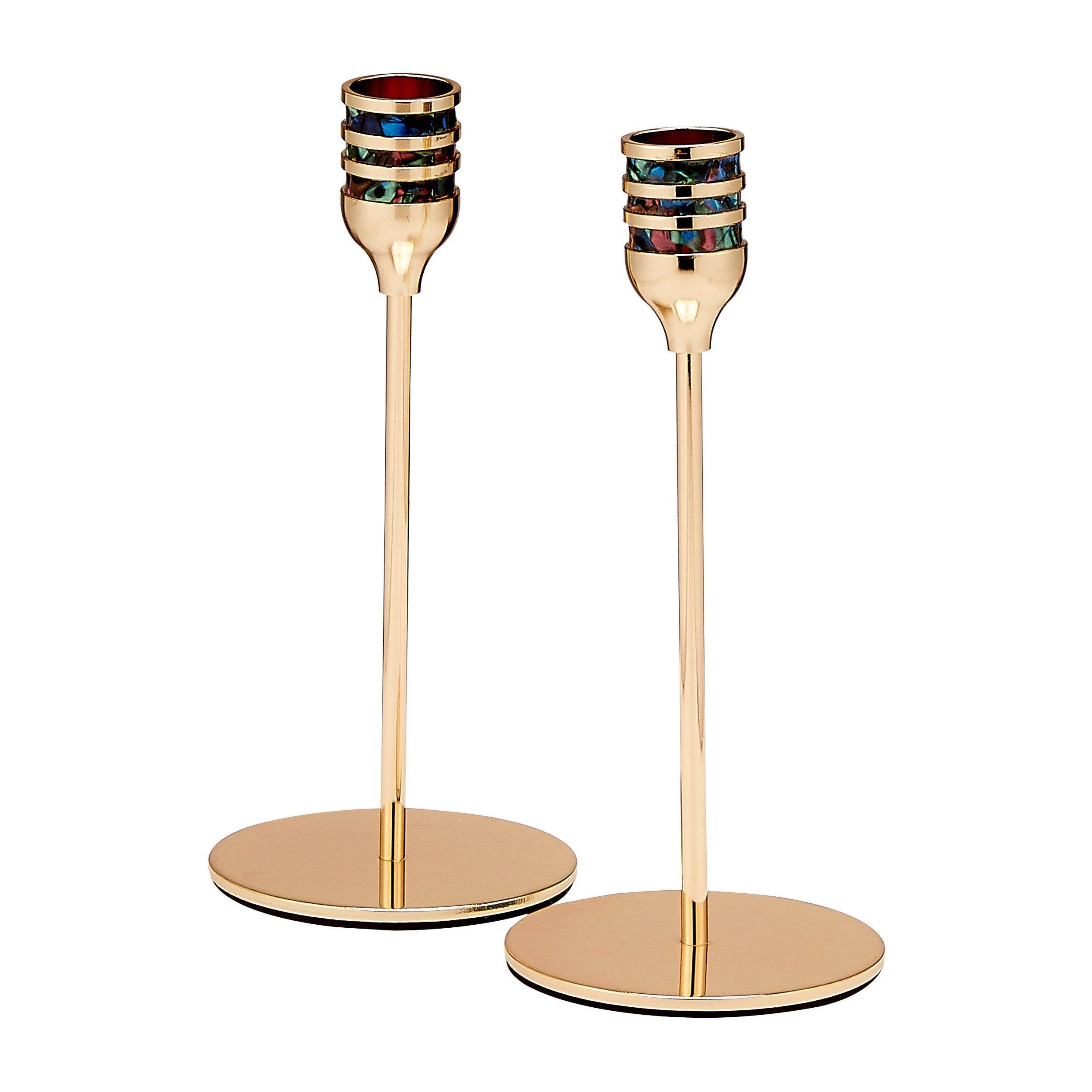 Rite lite – wholesale Candle holder – Candlesticks Enamel Design,Alum,Gold,7",Pair0