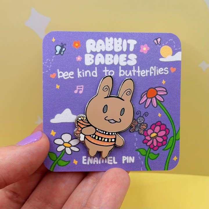 Bee Kind to Butterflies & Monarch Bunny Enamel Pin for wholesale by Courtney Elizabeth Studio