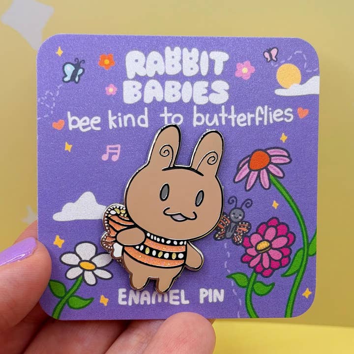 Bee Kind to Butterflies & Monarch Bunny Enamel Pin for wholesale by Courtney Elizabeth Studio