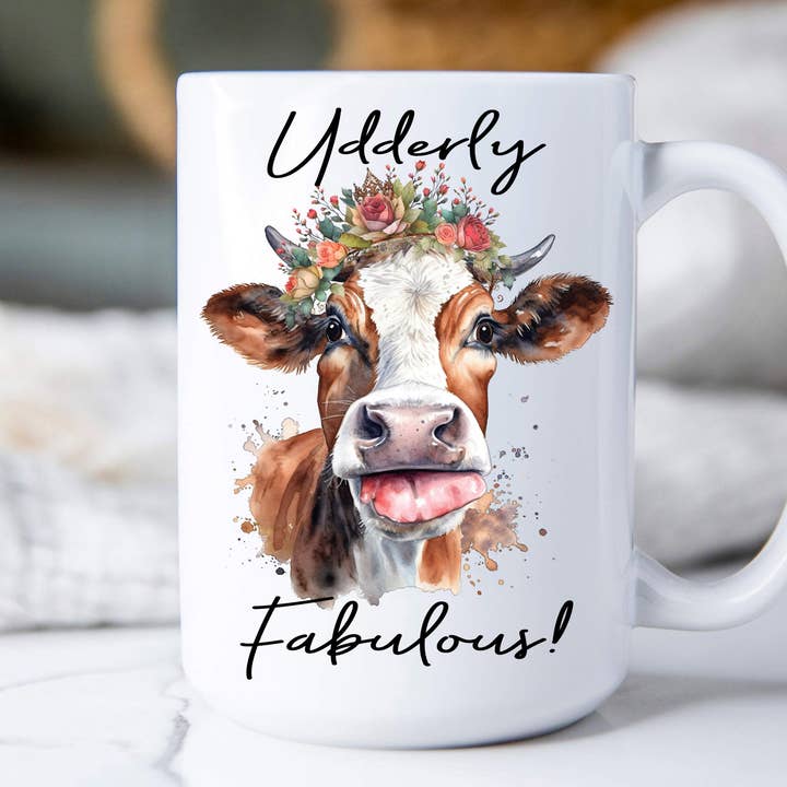 Udderly Fabulous Cow Farmhouse 15 oz Coffee Mug for wholesale by Avery Lane Gifts