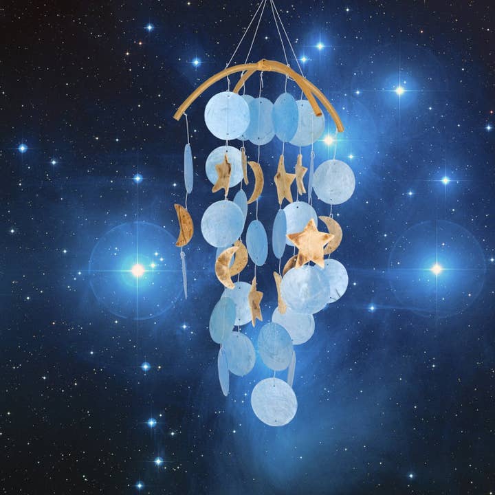 Woodstock Chimes - Wholesale Wind Chime - Moon & Stars Capiz Chime