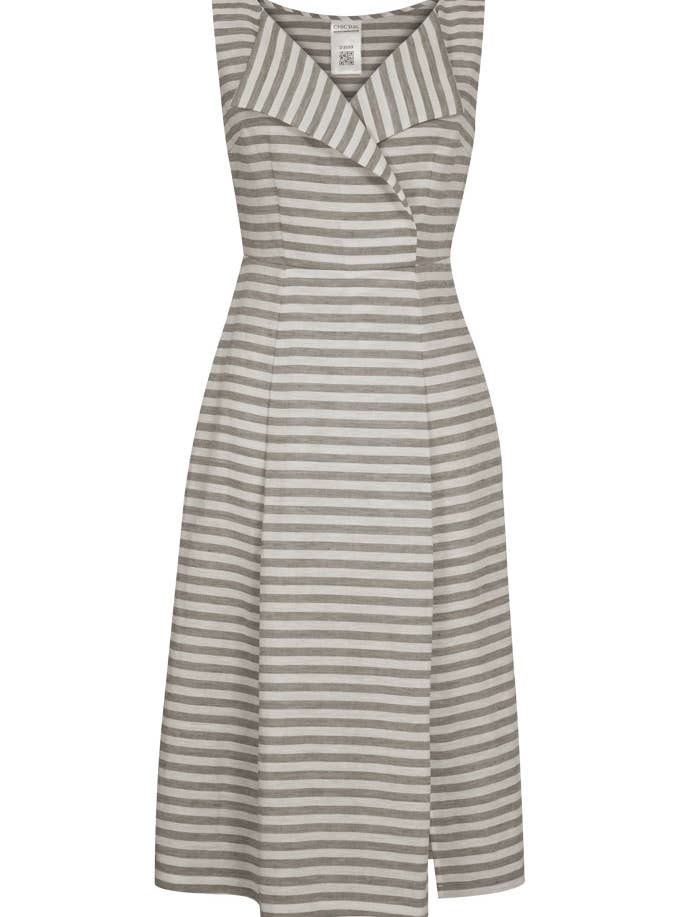 Chic Star Plus Size Linen Stripes Dress In Khaki 062824 for wholesale by CHIC STAR